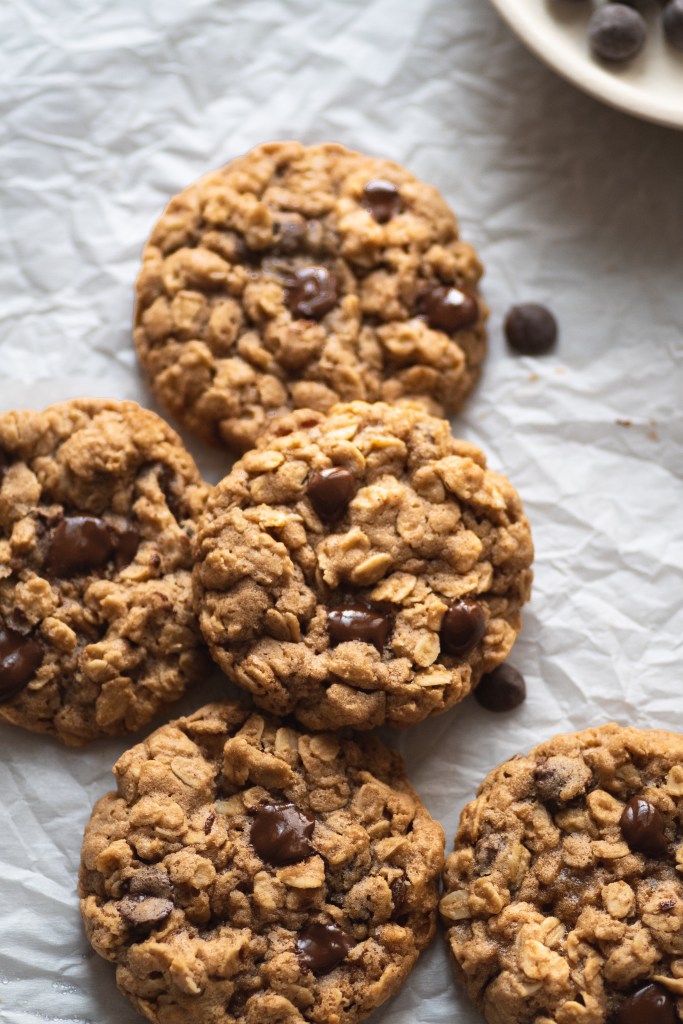 Eggless oatmeal raisin cookies on a baking sheet