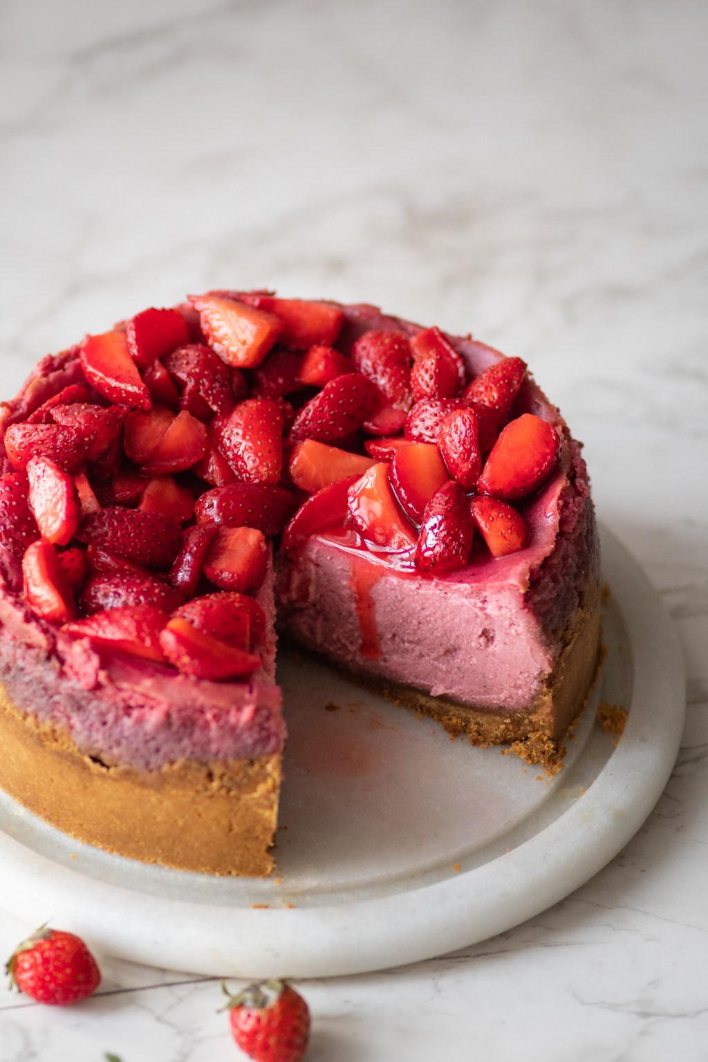 Eggless baked Strawberry&nbsp;Cheesecake