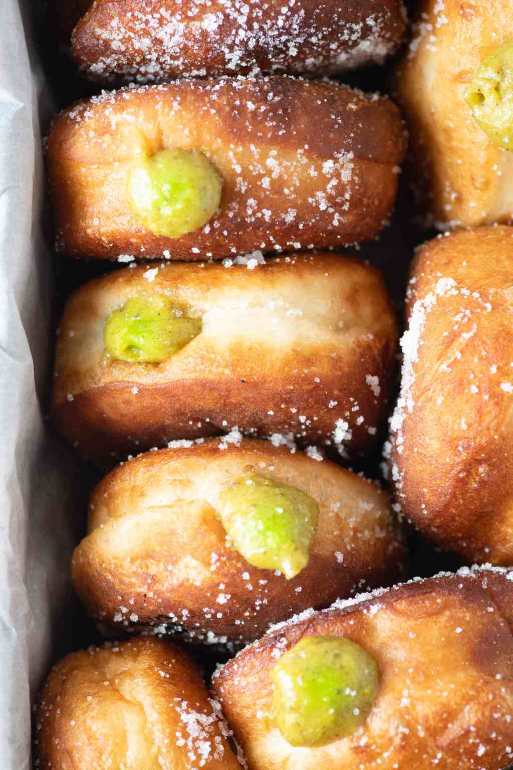 Eggless Fried Donuts with Pistachio Rose cream&nbsp;filling